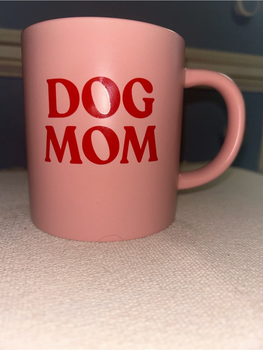 Pink "DOG MOM" Ceramic Mug with Red Lettering
